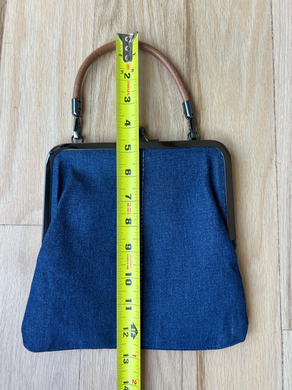 Denim Blue Kiss Lock Frame Handbag Crossbody Shoulder Bag Detachable Straps - Picture 8 of 10